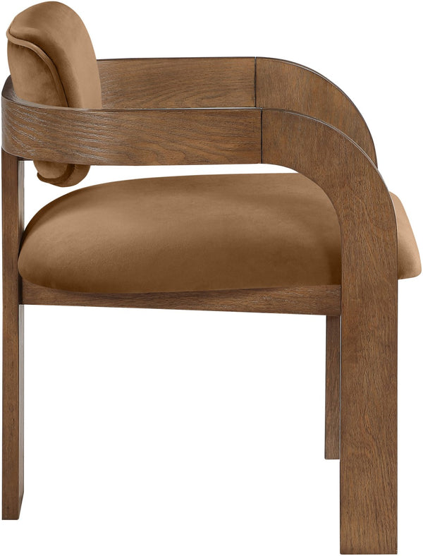 Meridian Furniture Cedra Art Deco Sculpted Velvet Dining Chair with Solid Walnut Frame for Elegant Rooms Saddle Style B 33051Saddle-C