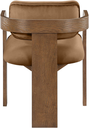 Meridian Furniture Cedra Art Deco Sculpted Velvet Dining Chair with Solid Walnut Frame for Elegant Rooms Saddle Style B 33051Saddle-C