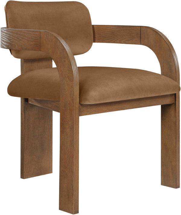 Meridian Furniture Cedra Art Deco Sculpted Velvet Dining Chair with Solid Walnut Frame for Elegant Rooms Saddle Style B 33051Saddle-C