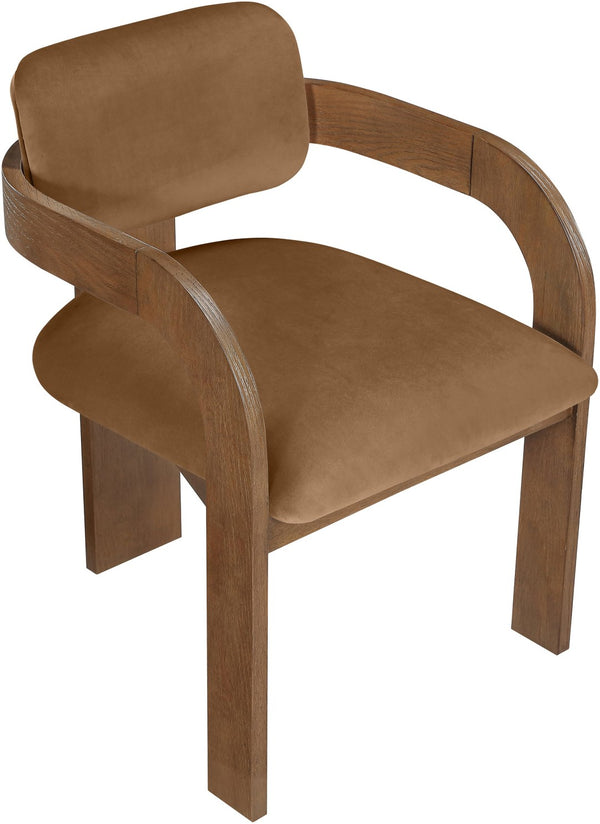 Meridian Furniture Cedra Art Deco Sculpted Velvet Dining Chair with Solid Walnut Frame for Elegant Rooms Saddle Style B 33051Saddle-C