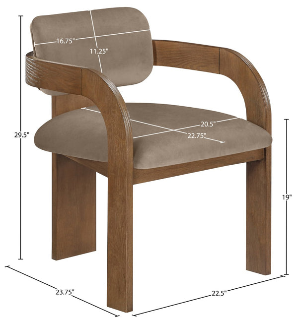 Meridian Furniture Cedra Art Deco Sculpted Velvet Dining Chair with Solid Walnut Frame for Elegant Rooms Taupe Style B 33051Taupe-C