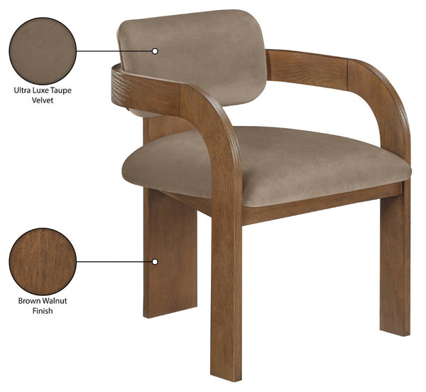 Meridian Furniture Cedra Art Deco Sculpted Velvet Dining Chair with Solid Walnut Frame for Elegant Rooms Taupe Style B 33051Taupe-C