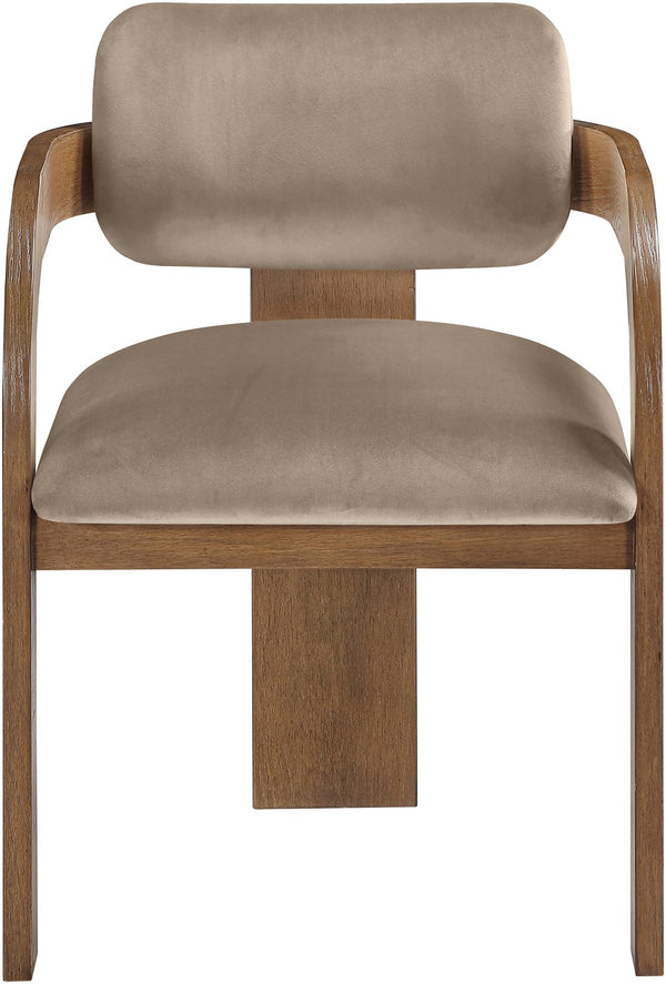 Meridian Furniture Cedra Art Deco Sculpted Velvet Dining Chair with Solid Walnut Frame for Elegant Rooms Taupe Style B 33051Taupe-C