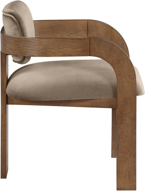 Meridian Furniture Cedra Art Deco Sculpted Velvet Dining Chair with Solid Walnut Frame for Elegant Rooms Taupe Style B 33051Taupe-C