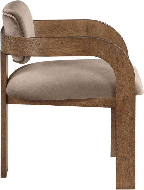 Meridian Furniture Cedra Art Deco Sculpted Velvet Dining Chair with Solid Walnut Frame for Elegant Rooms Taupe Style B 33051Taupe-C