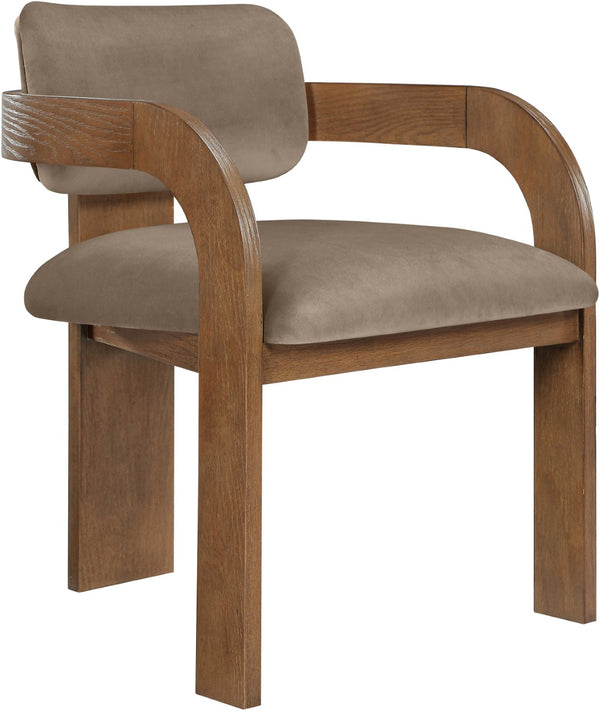 Meridian Furniture Cedra Art Deco Sculpted Velvet Dining Chair with Solid Walnut Frame for Elegant Rooms Taupe Style B 33051Taupe-C