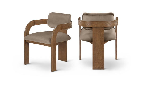 Meridian Furniture Cedra Art Deco Sculpted Velvet Dining Chair with Solid Walnut Frame for Elegant Rooms Taupe Style B 33051Taupe-C