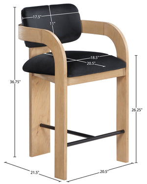 Meridian Furniture Cedra Art Deco Sculpted Velvet Counter Stool with Wood Frame for Kitchen Island Seating Black Style A 33052Black-C