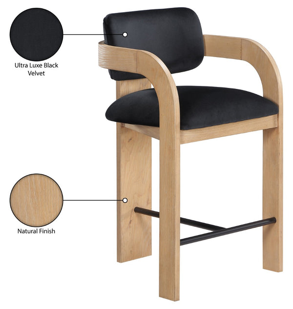Meridian Furniture Cedra Art Deco Sculpted Velvet Counter Stool with Wood Frame for Kitchen Island Seating Black Style A 33052Black-C