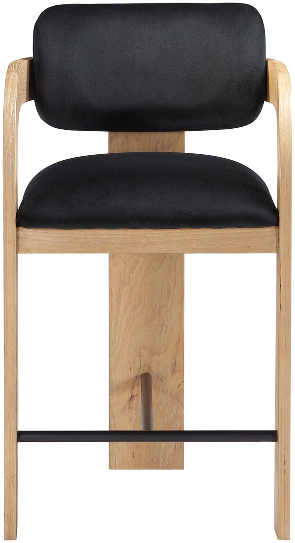 Meridian Furniture Cedra Art Deco Sculpted Velvet Counter Stool with Wood Frame for Kitchen Island Seating Black Style A 33052Black-C