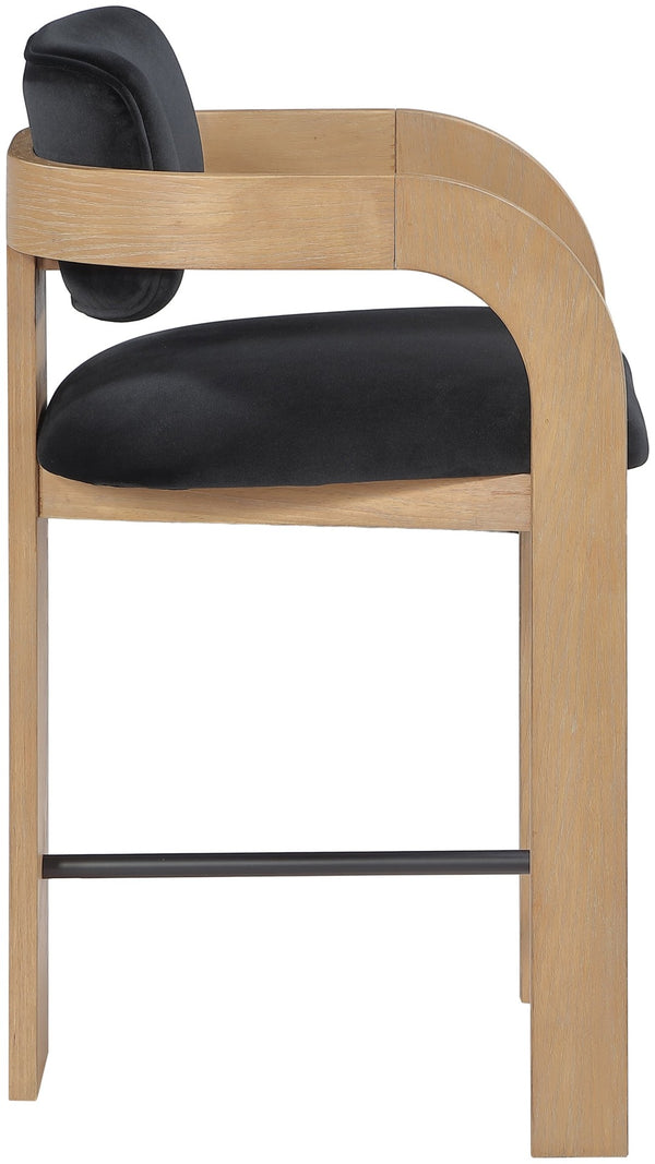 Meridian Furniture Cedra Art Deco Sculpted Velvet Counter Stool with Wood Frame for Kitchen Island Seating Black Style A 33052Black-C