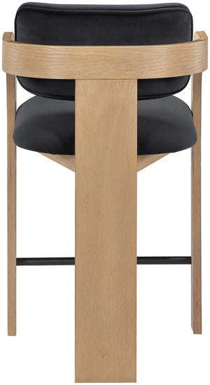 Meridian Furniture Cedra Art Deco Sculpted Velvet Counter Stool with Wood Frame for Kitchen Island Seating Black Style A 33052Black-C