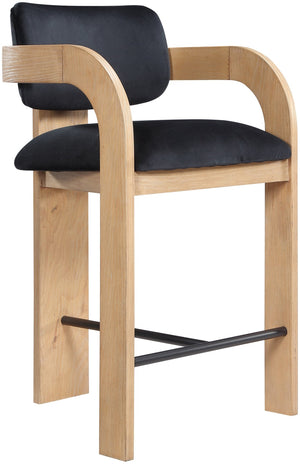Meridian Furniture Cedra Art Deco Sculpted Velvet Counter Stool with Wood Frame for Kitchen Island Seating Black Style A 33052Black-C