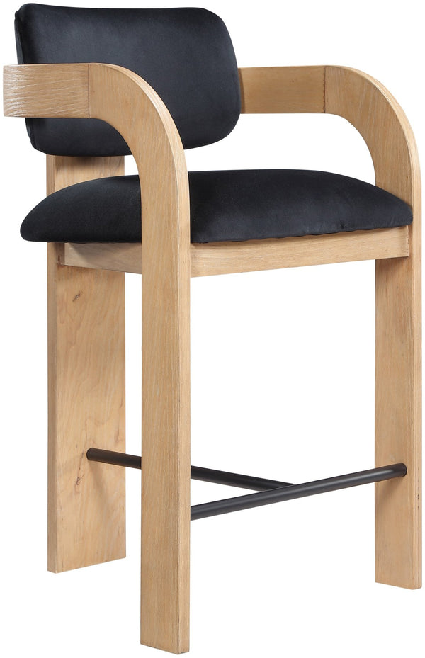 Meridian Furniture Cedra Art Deco Sculpted Velvet Counter Stool with Wood Frame for Kitchen Island Seating Black Style A 33052Black-C