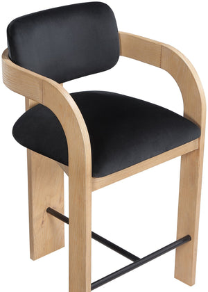 Meridian Furniture Cedra Art Deco Sculpted Velvet Counter Stool with Wood Frame for Kitchen Island Seating Black Style A 33052Black-C
