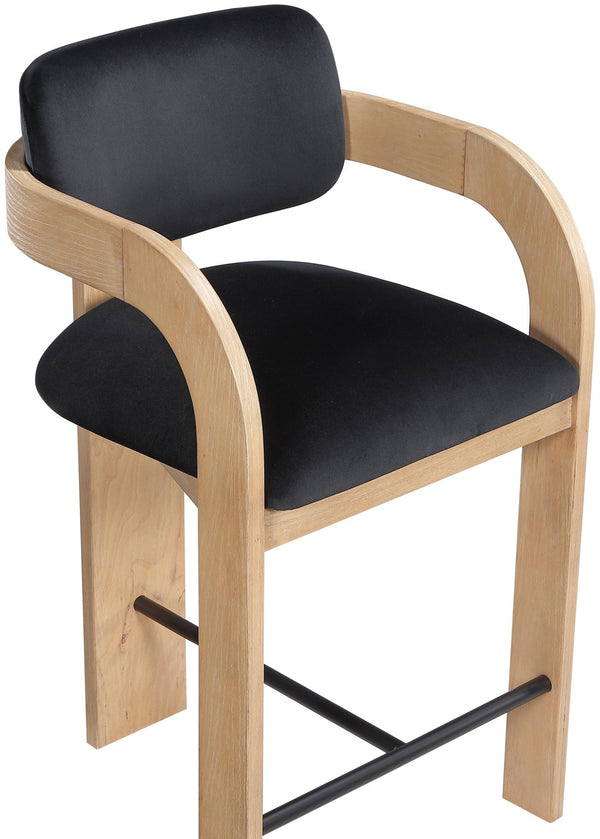 Meridian Furniture Cedra Art Deco Sculpted Velvet Counter Stool with Wood Frame for Kitchen Island Seating Black Style A 33052Black-C