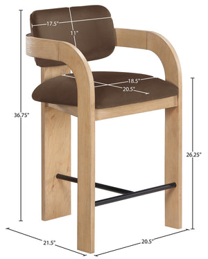 Meridian Furniture Cedra Art Deco Sculpted Velvet Counter Stool with Wood Frame for Kitchen Island Seating Brown Style A 33052Brown-C