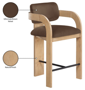 Meridian Furniture Cedra Art Deco Sculpted Velvet Counter Stool with Wood Frame for Kitchen Island Seating Brown Style A 33052Brown-C