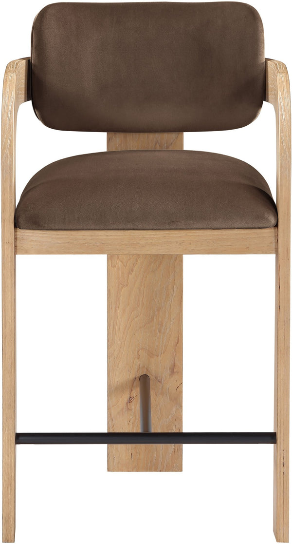 Meridian Furniture Cedra Art Deco Sculpted Velvet Counter Stool with Wood Frame for Kitchen Island Seating Brown Style A 33052Brown-C