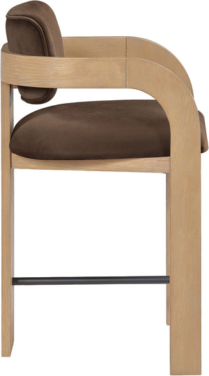 Meridian Furniture Cedra Art Deco Sculpted Velvet Counter Stool with Wood Frame for Kitchen Island Seating Brown Style A 33052Brown-C