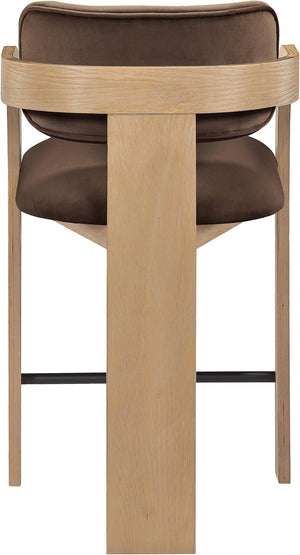 Meridian Furniture Cedra Art Deco Sculpted Velvet Counter Stool with Wood Frame for Kitchen Island Seating Brown Style A 33052Brown-C