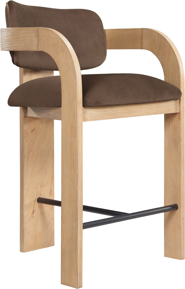 Meridian Furniture Cedra Art Deco Sculpted Velvet Counter Stool with Wood Frame for Kitchen Island Seating Brown Style A 33052Brown-C
