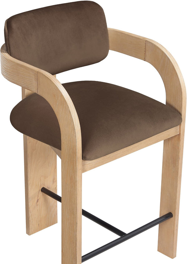 Meridian Furniture Cedra Art Deco Sculpted Velvet Counter Stool with Wood Frame for Kitchen Island Seating Brown Style A 33052Brown-C