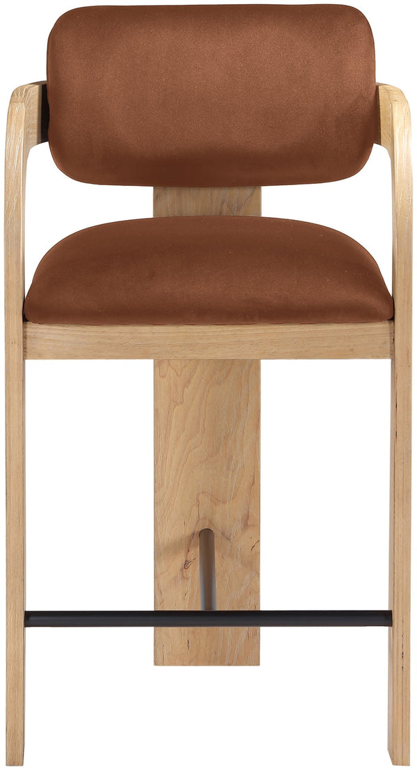 Meridian Furniture Cedra Art Deco Sculpted Velvet Counter Stool with Wood Frame for Kitchen Island Seating Cognac Style A 33052Cognac-C