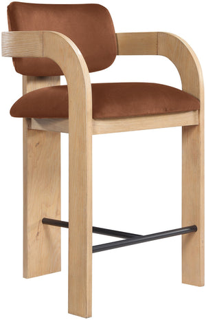 Meridian Furniture Cedra Art Deco Sculpted Velvet Counter Stool with Wood Frame for Kitchen Island Seating Cognac Style A 33052Cognac-C