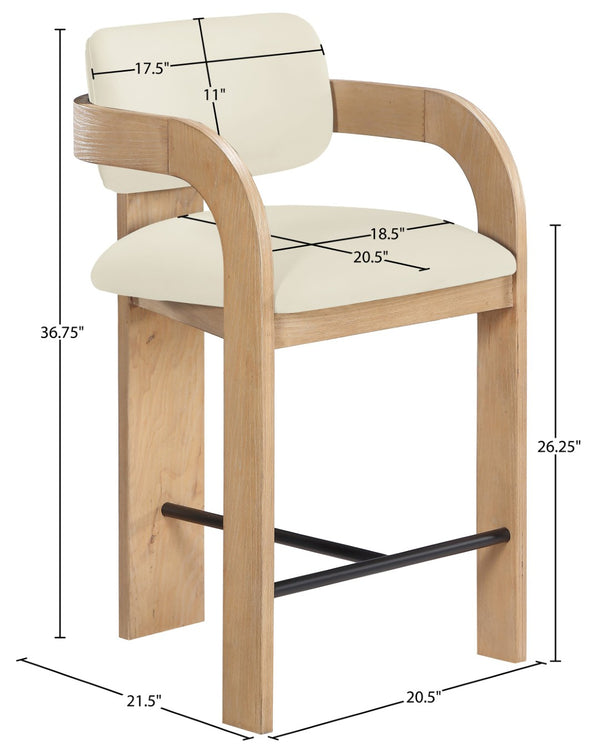 Meridian Furniture Cedra Art Deco Sculpted Velvet Counter Stool with Wood Frame for Kitchen Island Seating Cream Style A 33052Cream-C