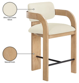 Meridian Furniture Cedra Art Deco Sculpted Velvet Counter Stool with Wood Frame for Kitchen Island Seating Cream Style A 33052Cream-C
