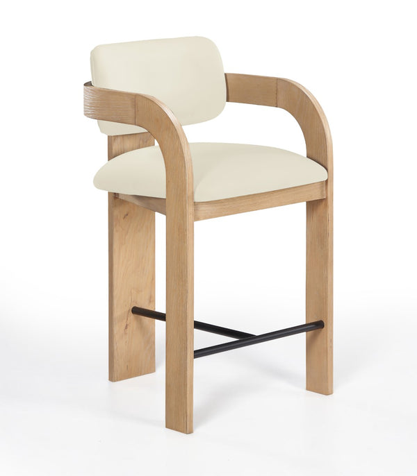 Meridian Furniture Cedra Art Deco Sculpted Velvet Counter Stool with Wood Frame for Kitchen Island Seating Cream Style A 33052Cream-C