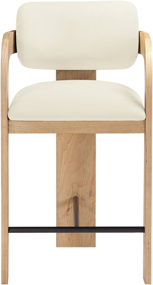 Meridian Furniture Cedra Art Deco Sculpted Velvet Counter Stool with Wood Frame for Kitchen Island Seating Cream Style A 33052Cream-C