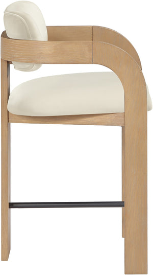 Meridian Furniture Cedra Art Deco Sculpted Velvet Counter Stool with Wood Frame for Kitchen Island Seating Cream Style A 33052Cream-C