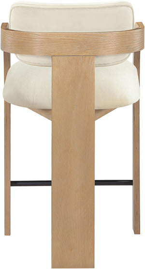 Meridian Furniture Cedra Art Deco Sculpted Velvet Counter Stool with Wood Frame for Kitchen Island Seating Cream Style A 33052Cream-C