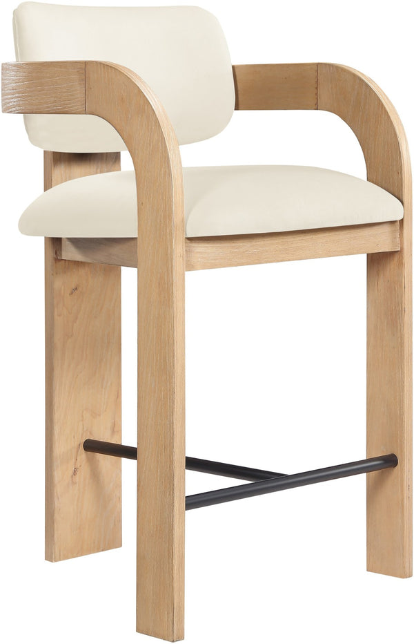 Meridian Furniture Cedra Art Deco Sculpted Velvet Counter Stool with Wood Frame for Kitchen Island Seating Cream Style A 33052Cream-C