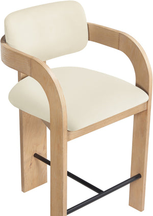 Meridian Furniture Cedra Art Deco Sculpted Velvet Counter Stool with Wood Frame for Kitchen Island Seating Cream Style A 33052Cream-C