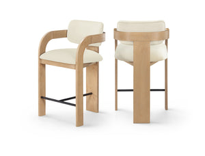 Meridian Furniture Cedra Art Deco Sculpted Velvet Counter Stool with Wood Frame for Kitchen Island Seating Cream Style A 33052Cream-C