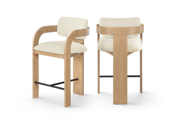 Meridian Furniture Cedra Art Deco Sculpted Velvet Counter Stool with Wood Frame for Kitchen Island Seating Cream Style A 33052Cream-C