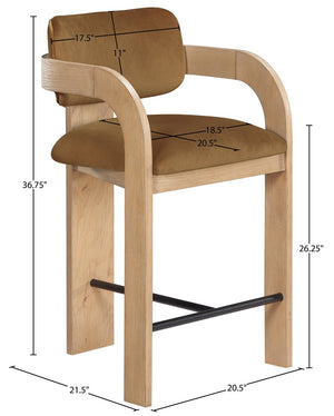 Meridian Furniture Cedra Art Deco Sculpted Velvet Counter Stool with Wood Frame for Kitchen Island Seating Saddle Style A 33052Saddle-C