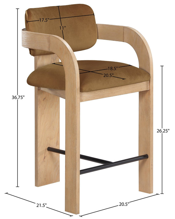 Meridian Furniture Cedra Art Deco Sculpted Velvet Counter Stool with Wood Frame for Kitchen Island Seating Saddle Style A 33052Saddle-C