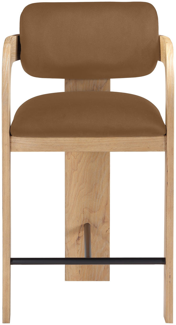 Meridian Furniture Cedra Art Deco Sculpted Velvet Counter Stool with Wood Frame for Kitchen Island Seating Saddle Style A 33052Saddle-C