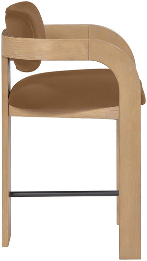 Meridian Furniture Cedra Art Deco Sculpted Velvet Counter Stool with Wood Frame for Kitchen Island Seating Saddle Style A 33052Saddle-C