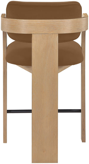 Meridian Furniture Cedra Art Deco Sculpted Velvet Counter Stool with Wood Frame for Kitchen Island Seating Saddle Style A 33052Saddle-C