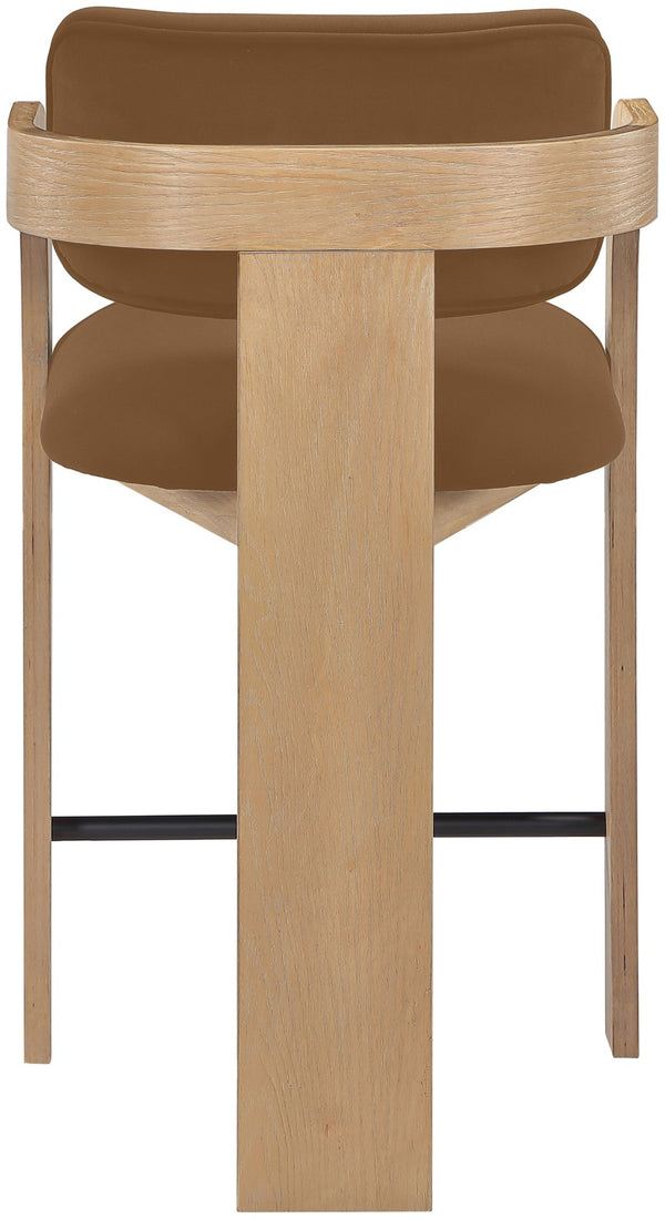 Meridian Furniture Cedra Art Deco Sculpted Velvet Counter Stool with Wood Frame for Kitchen Island Seating Saddle Style A 33052Saddle-C