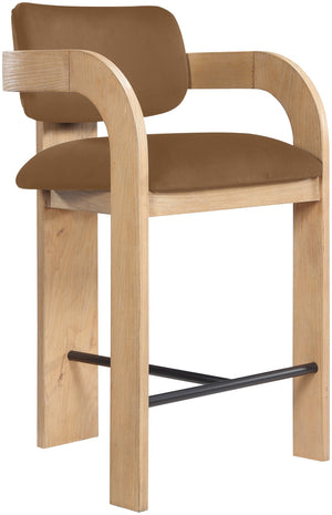 Meridian Furniture Cedra Art Deco Sculpted Velvet Counter Stool with Wood Frame for Kitchen Island Seating Saddle Style A 33052Saddle-C