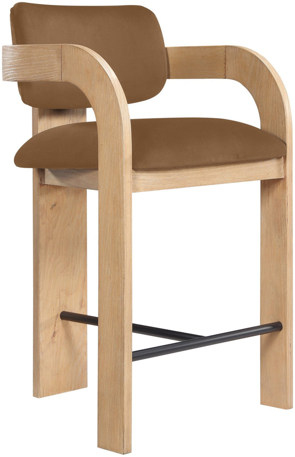 Meridian Furniture Cedra Art Deco Sculpted Velvet Counter Stool with Wood Frame for Kitchen Island Seating Saddle Style A 33052Saddle-C