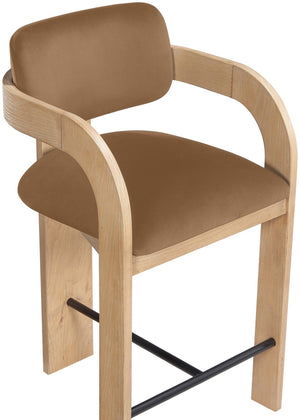 Meridian Furniture Cedra Art Deco Sculpted Velvet Counter Stool with Wood Frame for Kitchen Island Seating Saddle Style A 33052Saddle-C