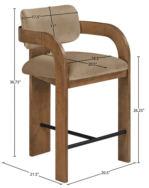 Meridian Furniture Cedra Art Deco Sculpted Velvet Counter Stool with Wood Frame for Kitchen Island Seating Beige Style B 33053Beige-C