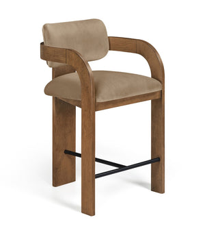 Meridian Furniture Cedra Art Deco Sculpted Velvet Counter Stool with Wood Frame for Kitchen Island Seating Beige Style B 33053Beige-C